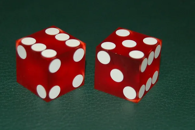 Two dice on a craps table