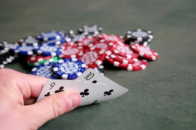 Two cards and poker chips